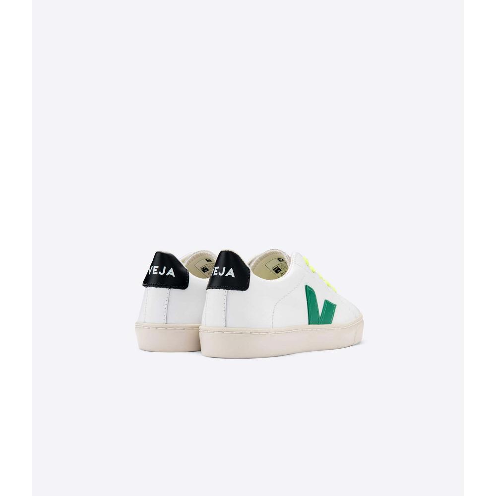 Veja ESPLAR LEATHER Kids' Sneakers White/Green/Black | CA 820NWY